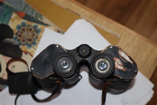 A pair of WWII Germany military binoculars and a Townsend and Co. brass gong